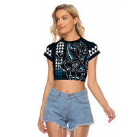 Hawaii Ikaika Warrior Helmet Raglan Cropped T Shirt Blue Tribal Tattoo