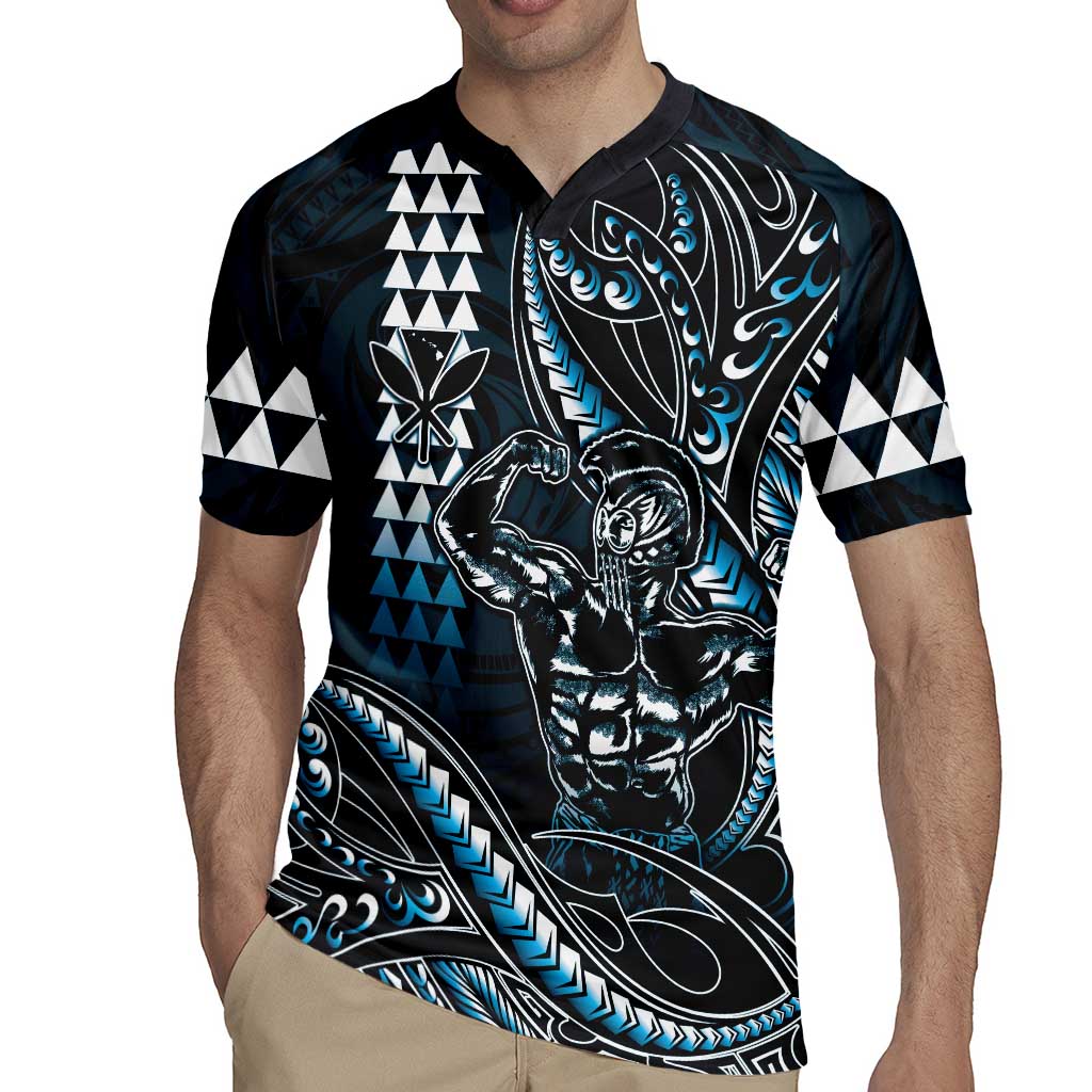 Hawaii Ikaika Warrior Helmet Rugby Jersey Blue Tribal Tattoo