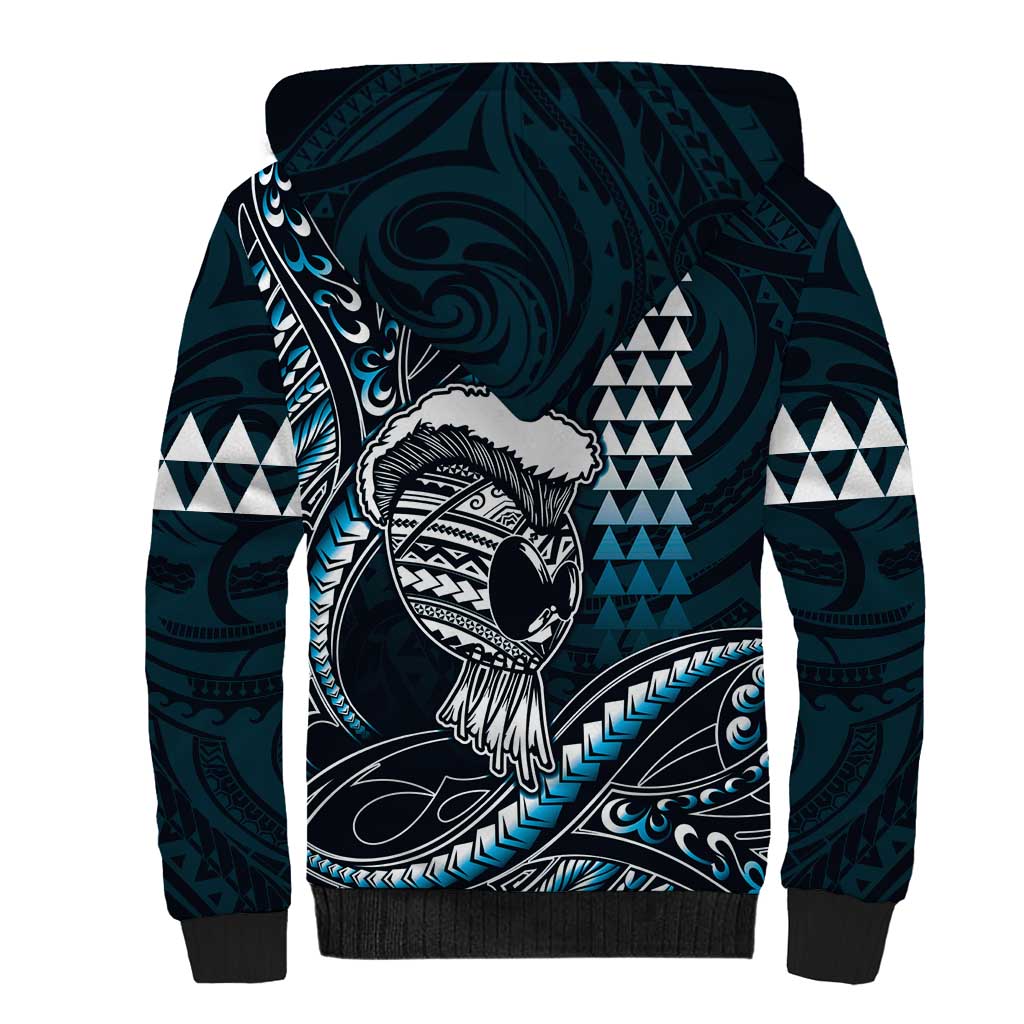 Hawaii Ikaika Warrior Helmet Sherpa Hoodie Blue Tribal Tattoo