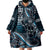 Hawaii Ikaika Warrior Helmet Wearable Blanket Hoodie Blue Tribal Tattoo