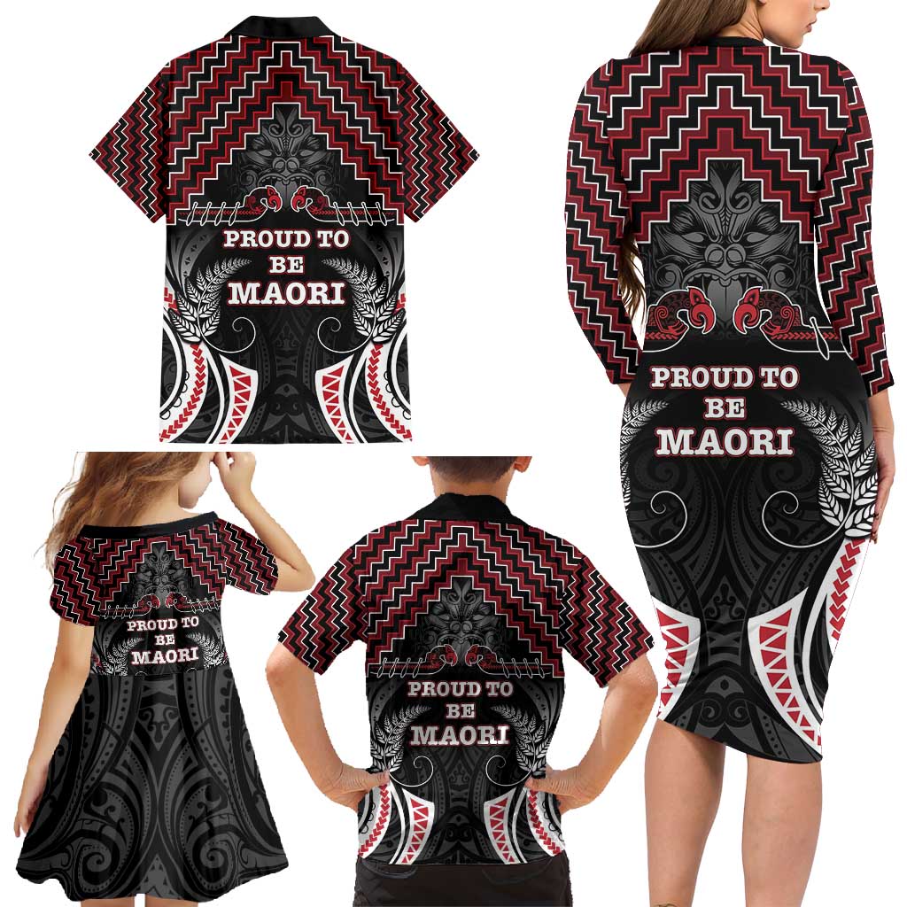 Aotearoa Family Matching Long Sleeve Bodycon Dress and Hawaiian Shirt Proud To Be Maori LT05 - Polynesian Pride