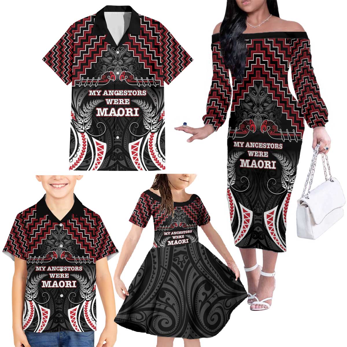 Aotearoa Family Matching Off The Shoulder Long Sleeve Dress and Hawaiian Shirt Proud To Be Maori LT05 - Polynesian Pride