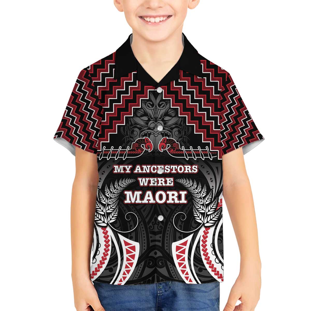 Aotearoa Family Matching Off The Shoulder Long Sleeve Dress and Hawaiian Shirt Proud To Be Maori LT05 Son's Shirt Red - Polynesian Pride