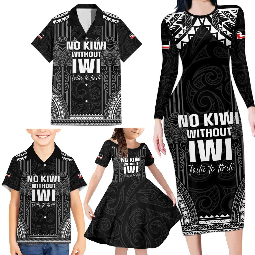 Aotearoa Toitu Te Tiriti Family Matching Long Sleeve Bodycon Dress and Hawaiian Shirt No Kiwi Without Iwi LT05 - Polynesian Pride