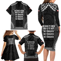 Aotearoa Toitu Te Tiriti Family Matching Long Sleeve Bodycon Dress and Hawaiian Shirt No Kiwi Without Iwi LT05 - Polynesian Pride