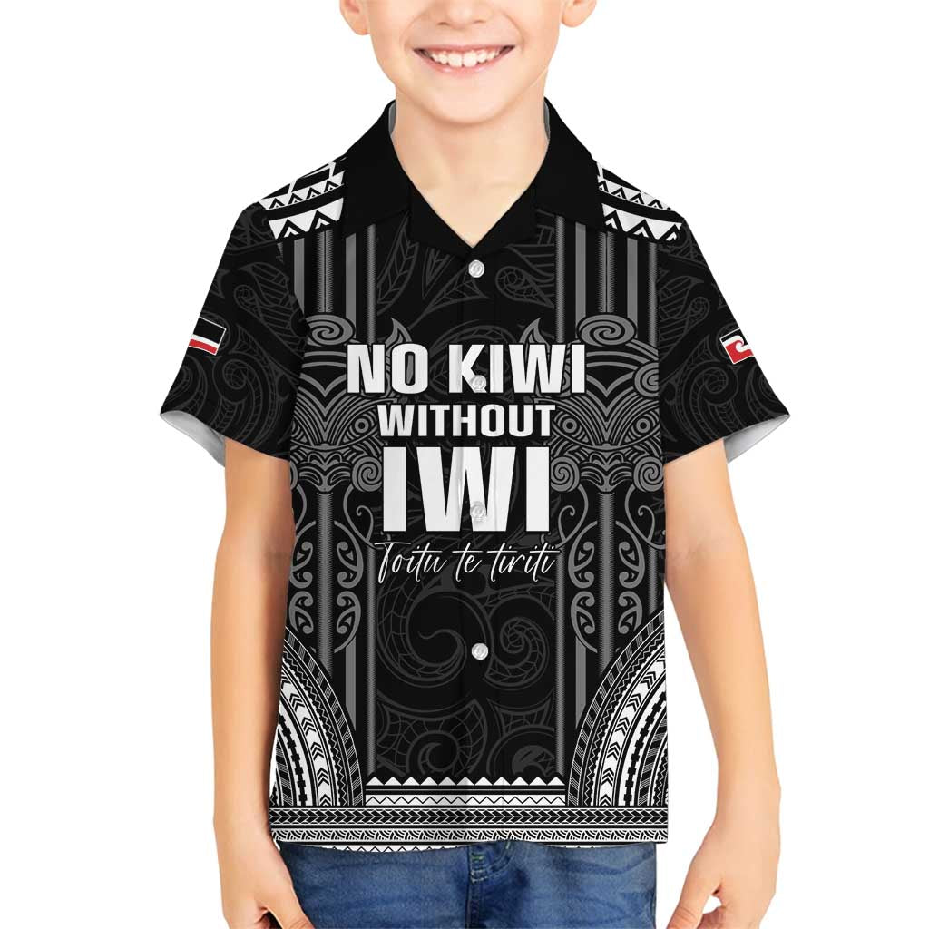 Aotearoa Toitu Te Tiriti Family Matching Long Sleeve Bodycon Dress and Hawaiian Shirt No Kiwi Without Iwi LT05 Son's Shirt Black - Polynesian Pride
