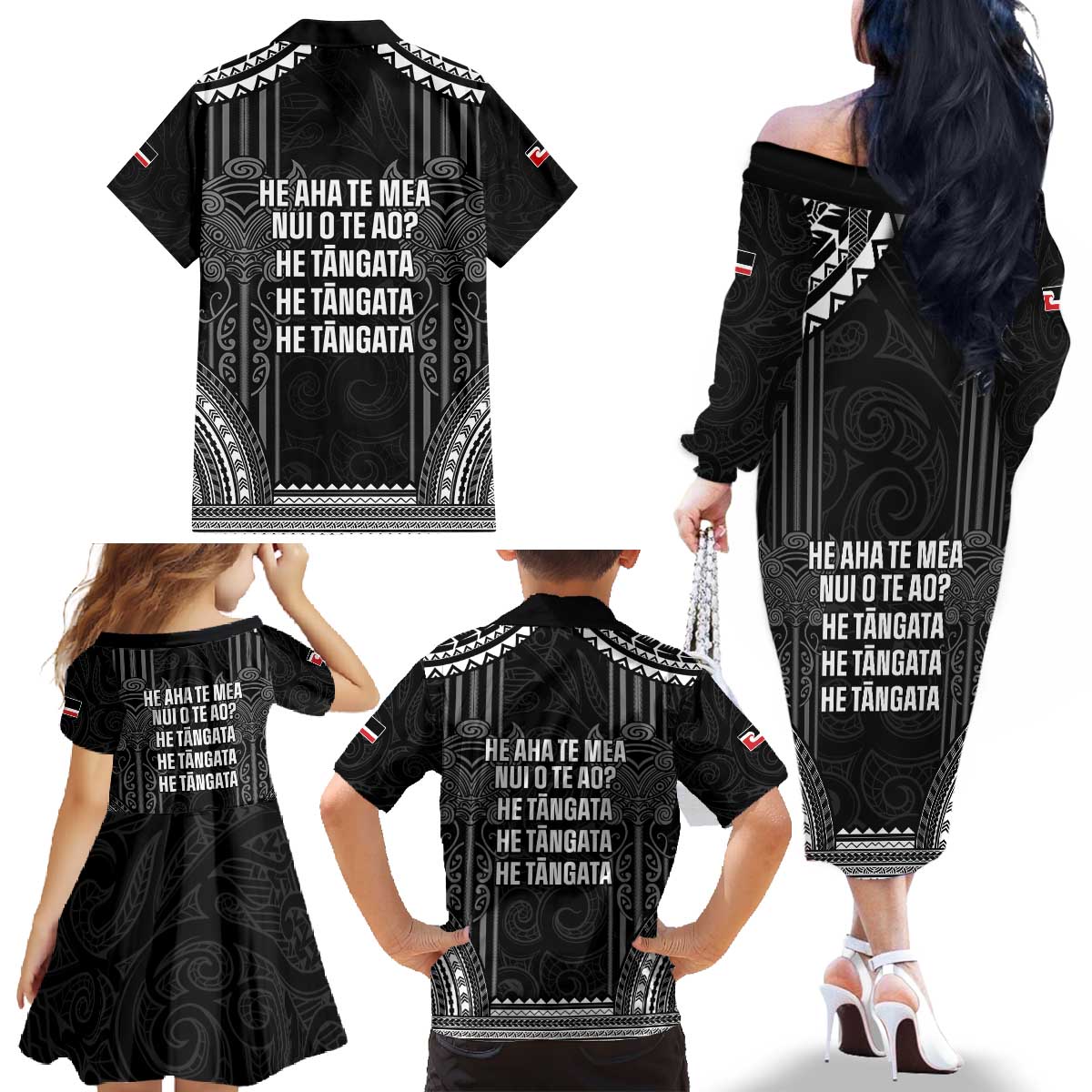 Aotearoa Toitu Te Tiriti Family Matching Off The Shoulder Long Sleeve Dress and Hawaiian Shirt No Kiwi Without Iwi LT05 - Polynesian Pride