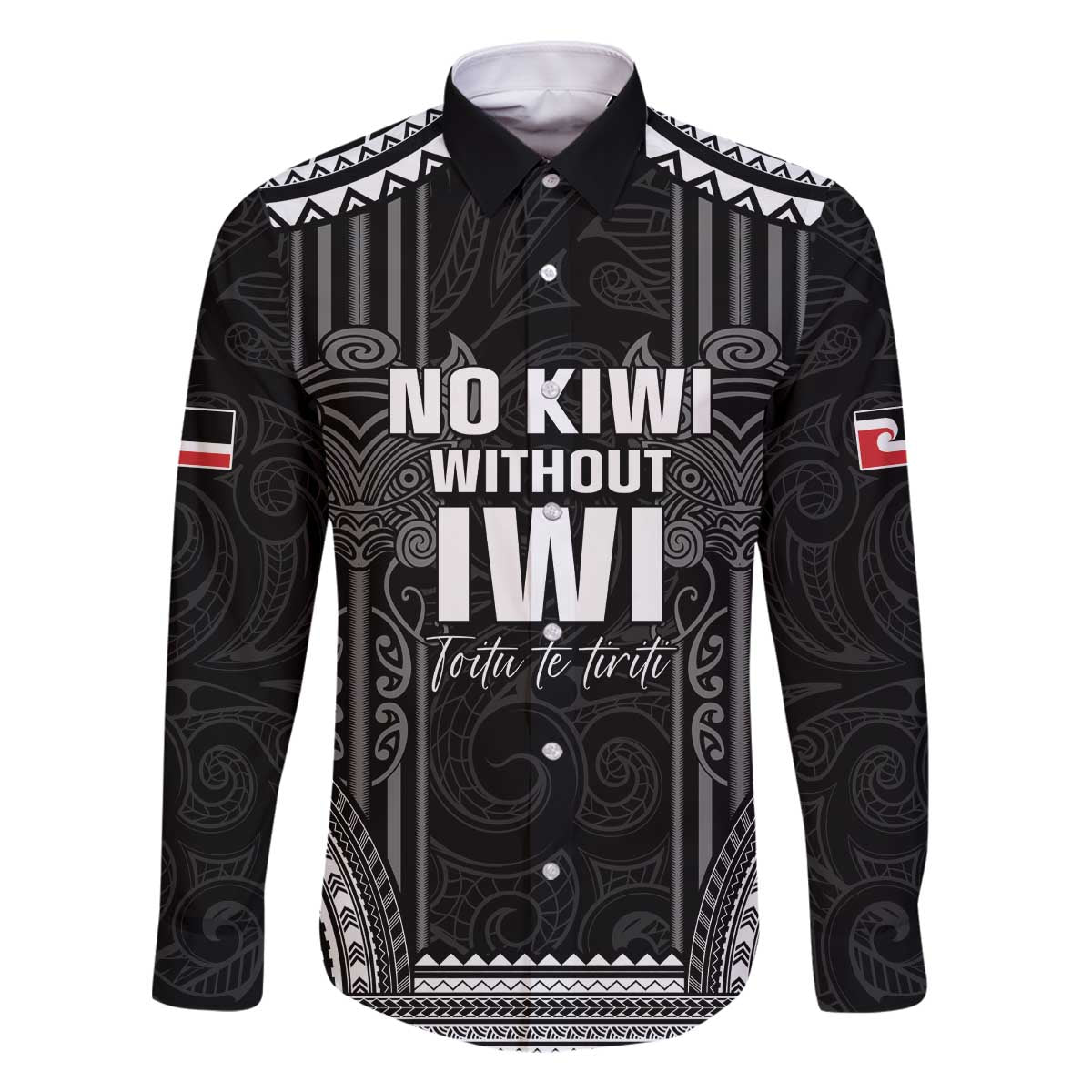 Aotearoa Toitu Te Tiriti Family Matching Off The Shoulder Long Sleeve Dress and Hawaiian Shirt No Kiwi Without Iwi LT05 Dad's Shirt - Long Sleeve Black - Polynesian Pride