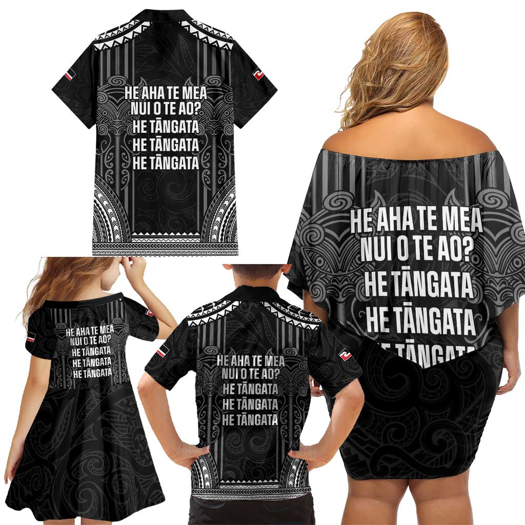 Aotearoa Toitu Te Tiriti Family Matching Off Shoulder Short Dress and Hawaiian Shirt No Kiwi Without Iwi LT05 - Polynesian Pride