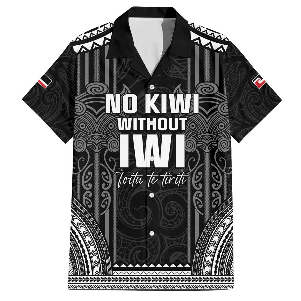 Aotearoa Toitu Te Tiriti Family Matching Off Shoulder Short Dress and Hawaiian Shirt No Kiwi Without Iwi LT05 Dad's Shirt - Short Sleeve Black - Polynesian Pride