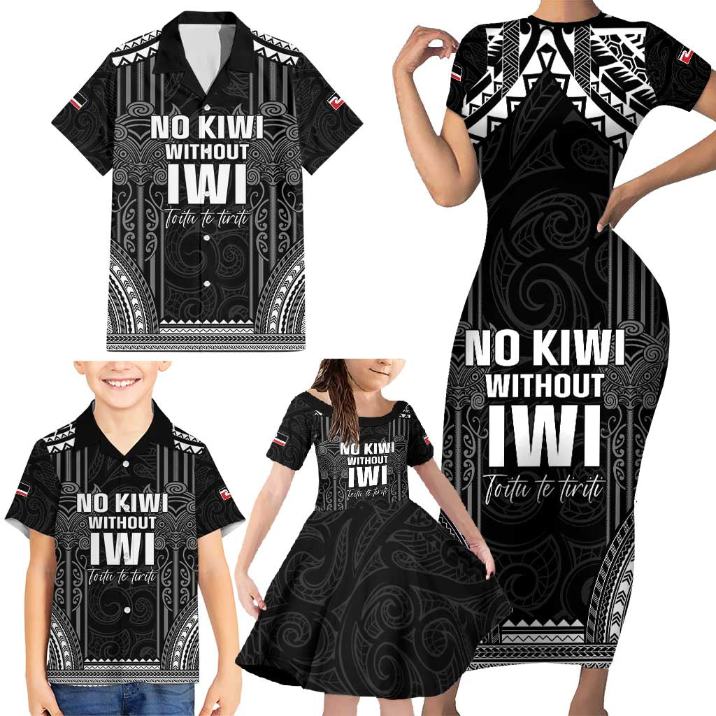 Aotearoa Toitu Te Tiriti Family Matching Short Sleeve Bodycon Dress and Hawaiian Shirt No Kiwi Without Iwi LT05 - Polynesian Pride