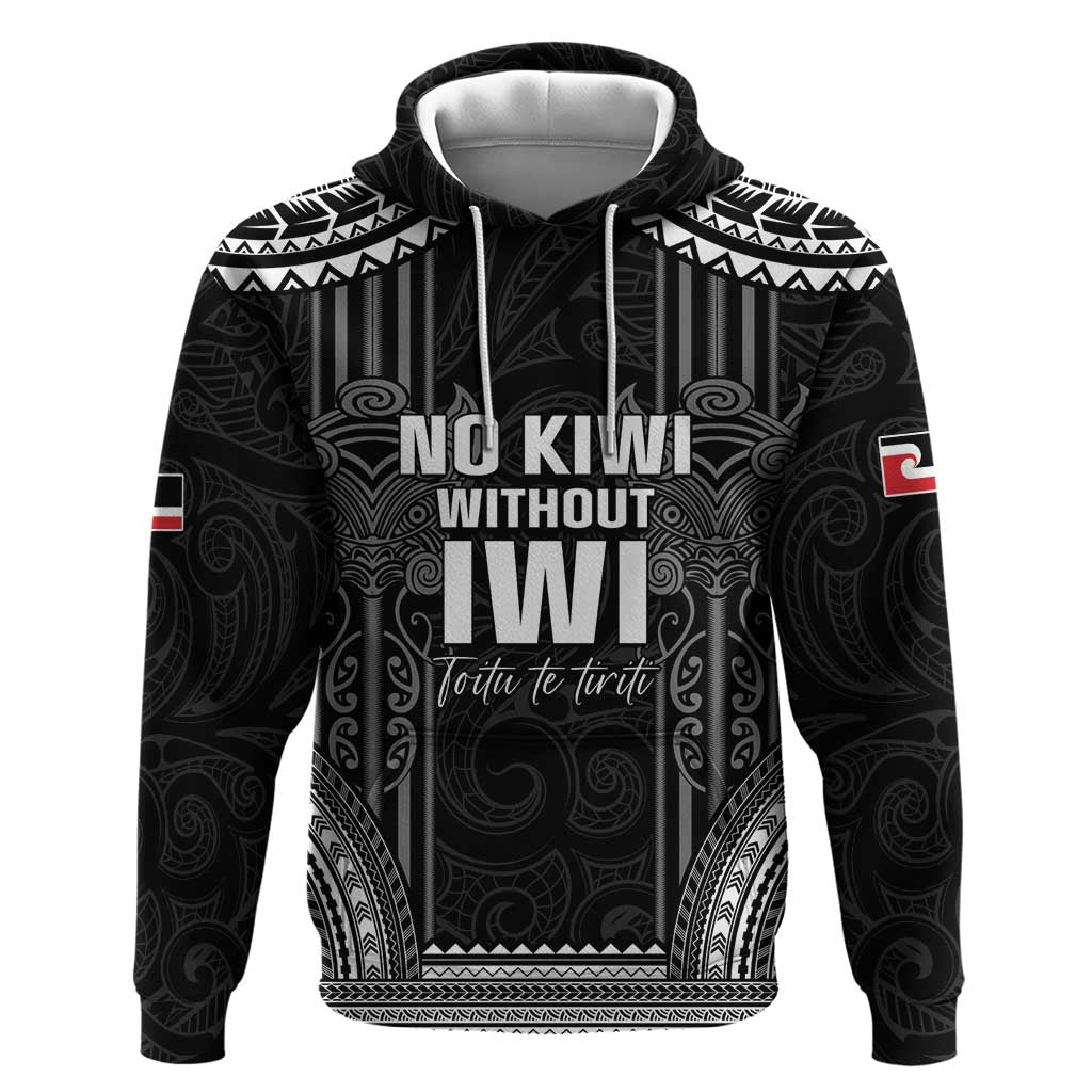 Aotearoa Toitu Te Tiriti Hoodie No Kiwi Without Iwi LT05 Pullover Hoodie Black - Polynesian Pride