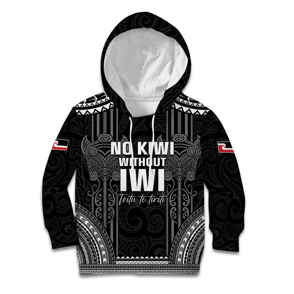 Aotearoa Toitu Te Tiriti Kid Hoodie No Kiwi Without Iwi LT05 Hoodie Black - Polynesian Pride