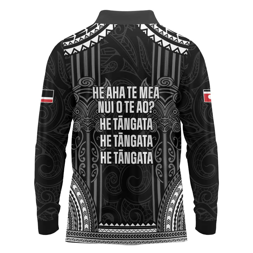 Aotearoa Toitu Te Tiriti Long Sleeve Polo Shirt No Kiwi Without Iwi