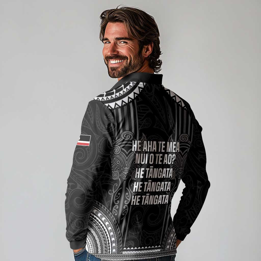 Aotearoa Toitu Te Tiriti Long Sleeve Polo Shirt No Kiwi Without Iwi