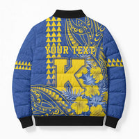 Personalised Hawaii Kaiser High School Bomber Puffer Jacket Tribal Tattoo With Hibiscus Flowers