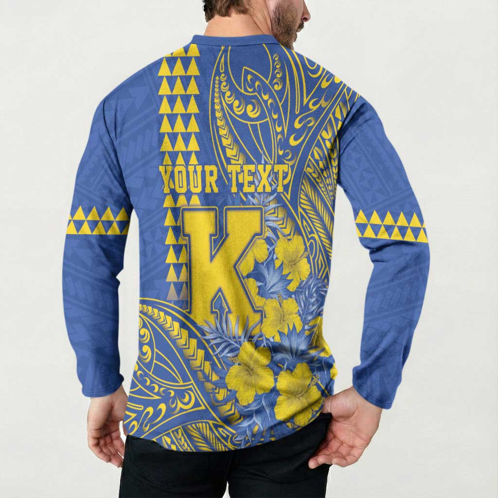 Personalised Hawaii Kaiser High School Button Sweatshirt Tribal Tattoo With Hibiscus Flowers