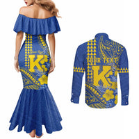 Personalised Hawaii Kaiser High School Couples Matching Mermaid Dress and Long Sleeve Button Shirt Tribal Tattoo With Hibiscus Flowers LT05 - Polynesian Pride