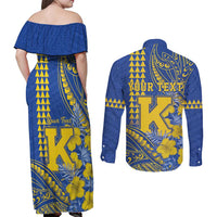 Personalised Hawaii Kaiser High School Couples Matching Off Shoulder Maxi Dress and Long Sleeve Button Shirt Tribal Tattoo With Hibiscus Flowers