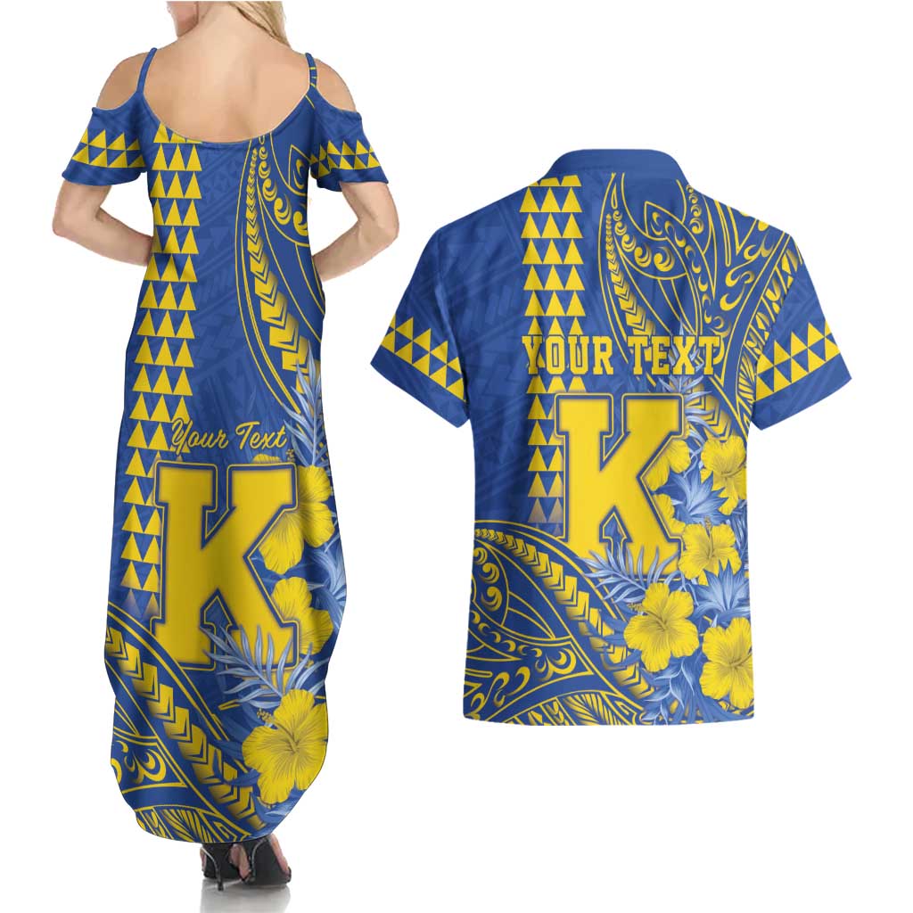 Personalised Hawaii Kaiser High School Couples Matching Summer Maxi Dress and Hawaiian Shirt Tribal Tattoo With Hibiscus Flowers LT05 - Polynesian Pride