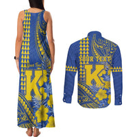 Personalised Hawaii Kaiser High School Couples Matching Tank Maxi Dress and Long Sleeve Button Shirt Tribal Tattoo With Hibiscus Flowers LT05 - Polynesian Pride