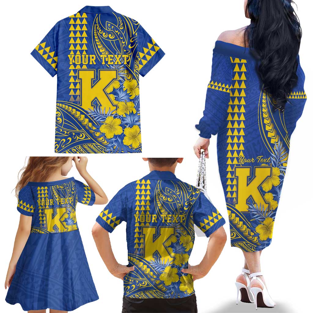 Personalised Hawaii Kaiser High School Family Matching Off The Shoulder Long Sleeve Dress and Hawaiian Shirt Tribal Tattoo With Hibiscus Flowers LT05 - Polynesian Pride