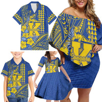 Personalised Hawaii Kaiser High School Family Matching Off Shoulder Short Dress and Hawaiian Shirt Tribal Tattoo With Hibiscus Flowers LT05 - Polynesian Pride