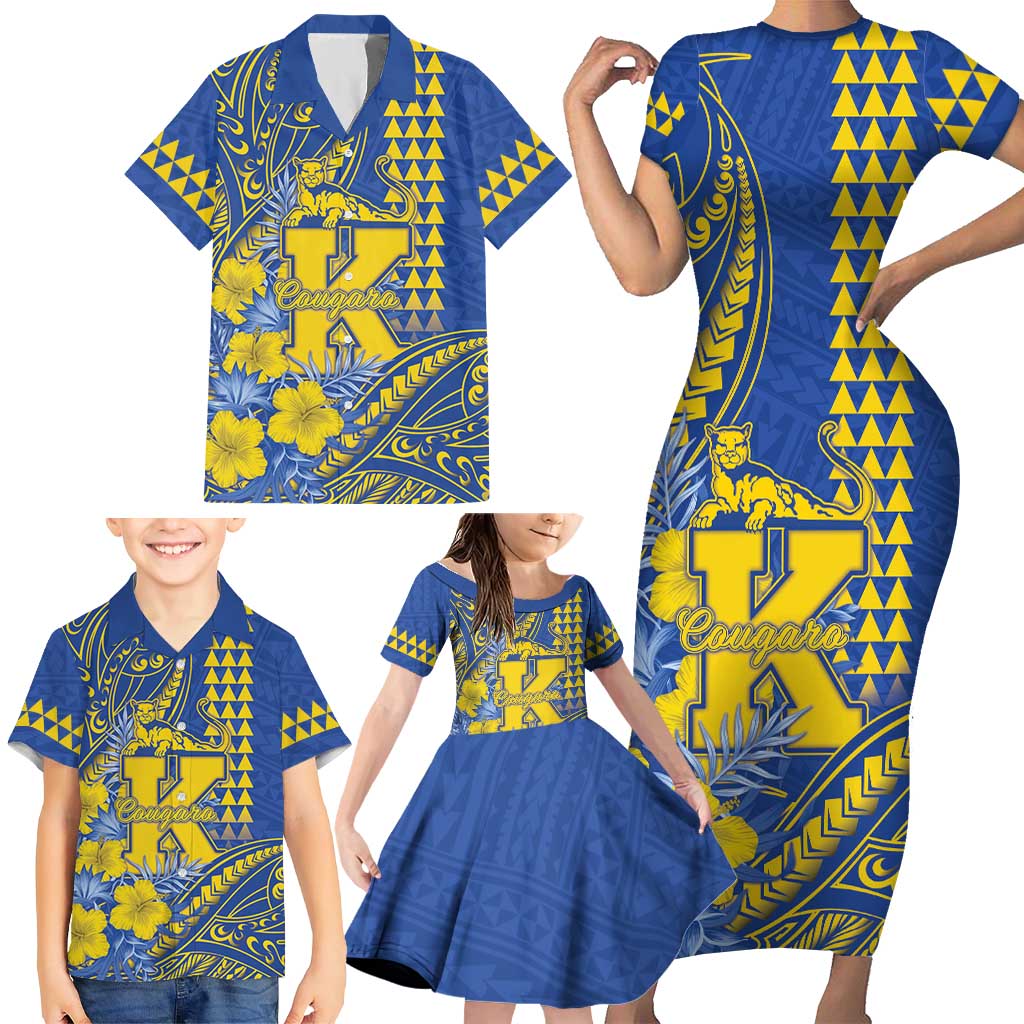 Personalised Hawaii Kaiser High School Family Matching Short Sleeve Bodycon Dress and Hawaiian Shirt Tribal Tattoo With Hibiscus Flowers LT05 - Polynesian Pride