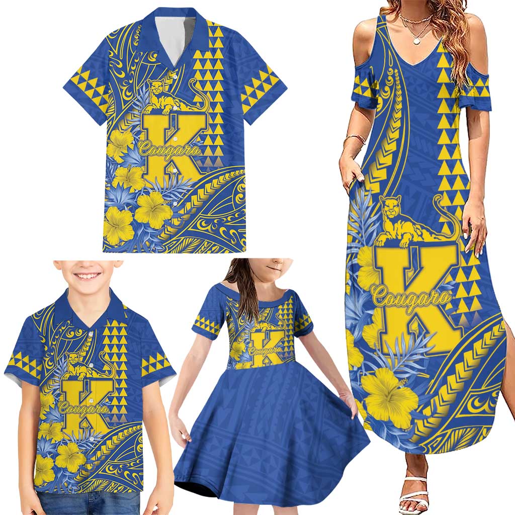 Personalised Hawaii Kaiser High School Family Matching Summer Maxi Dress and Hawaiian Shirt Tribal Tattoo With Hibiscus Flowers