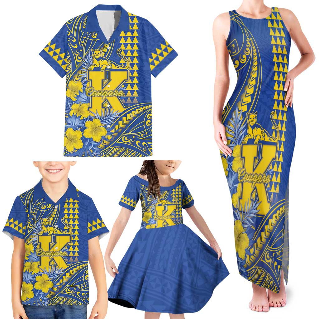 Personalised Hawaii Kaiser High School Family Matching Tank Maxi Dress and Hawaiian Shirt Tribal Tattoo With Hibiscus Flowers