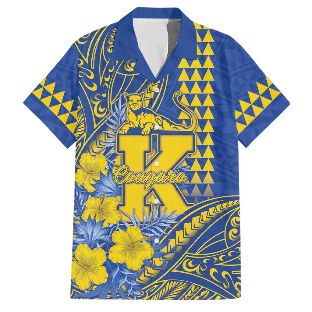 Personalised Hawaii Kaiser High School Family Matching Tank Maxi Dress and Hawaiian Shirt Tribal Tattoo With Hibiscus Flowers LT05 Dad's Shirt - Short Sleeve Blue - Polynesian Pride