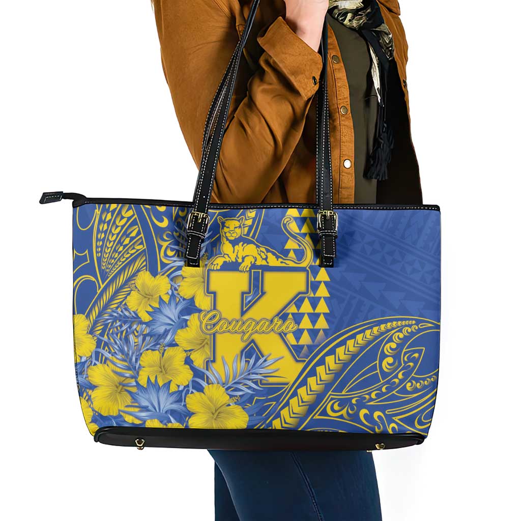 Hawaii Kaiser High School Leather Tote Bag Tribal Tattoo With Hibiscus Flowers