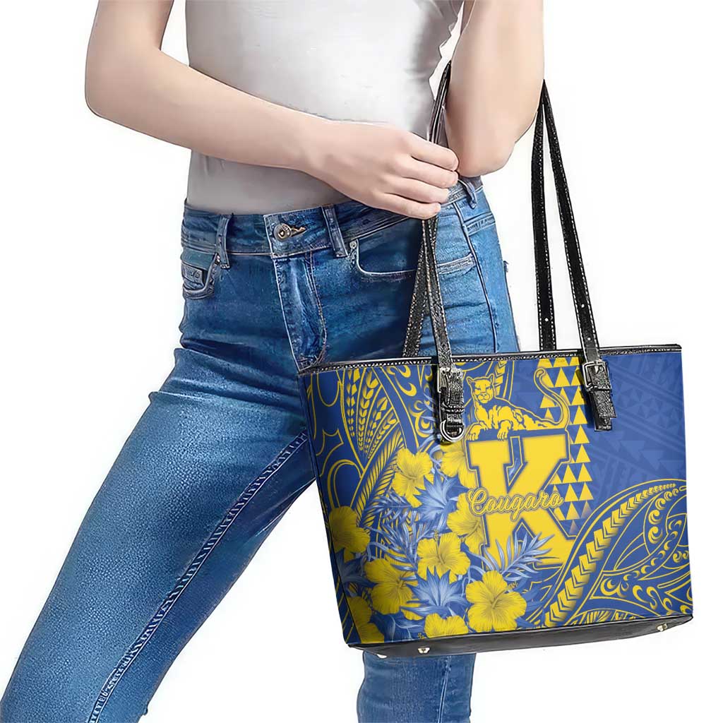 Hawaii Kaiser High School Leather Tote Bag Tribal Tattoo With Hibiscus Flowers