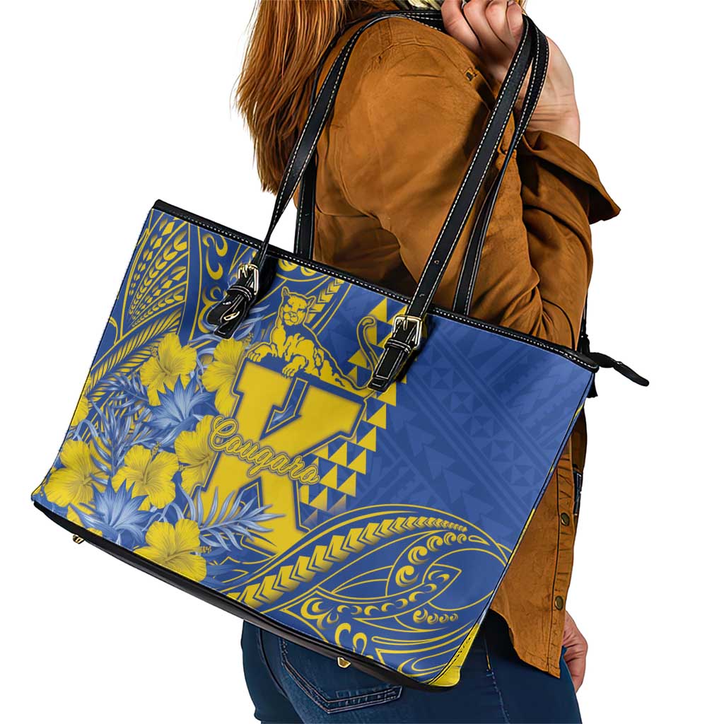 Hawaii Kaiser High School Leather Tote Bag Tribal Tattoo With Hibiscus Flowers