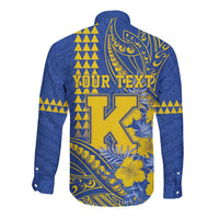 Personalised Hawaii Kaiser High School Long Sleeve Button Shirt Tribal Tattoo With Hibiscus Flowers