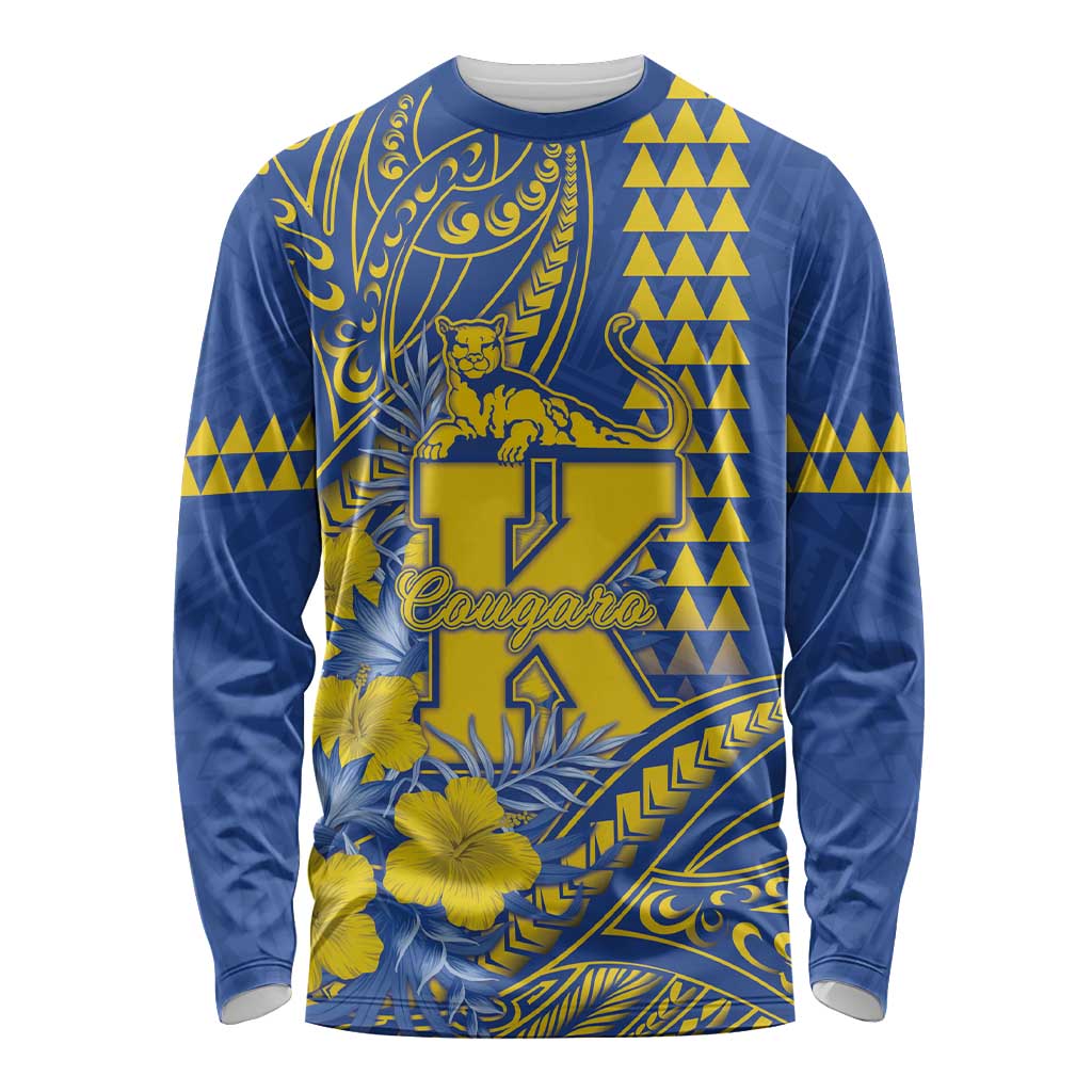 Personalised Hawaii Kaiser High School Long Sleeve Shirt Tribal Tattoo With Hibiscus Flowers