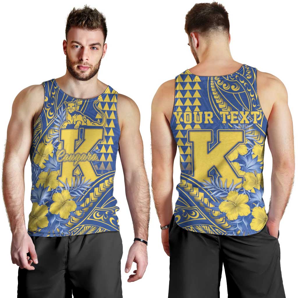 Personalised Hawaii Kaiser High School Men Tank Top Tribal Tattoo With Hibiscus Flowers