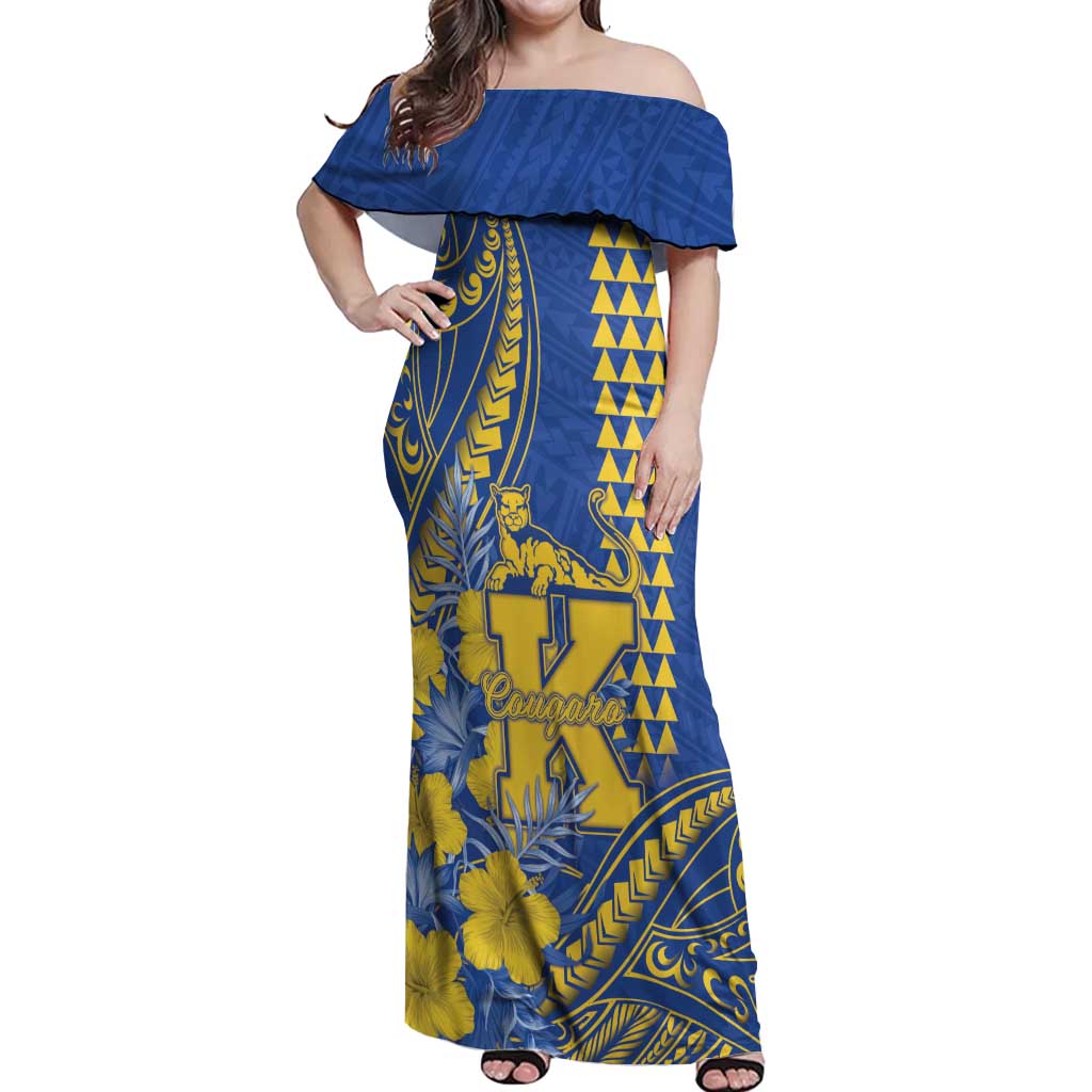 Personalised Hawaii Kaiser High School Off Shoulder Maxi Dress Tribal Tattoo With Hibiscus Flowers