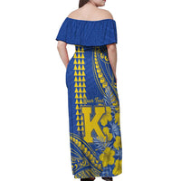 Personalised Hawaii Kaiser High School Off Shoulder Maxi Dress Tribal Tattoo With Hibiscus Flowers