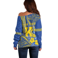 Personalised Hawaii Kaiser High School Off Shoulder Sweater Tribal Tattoo With Hibiscus Flowers