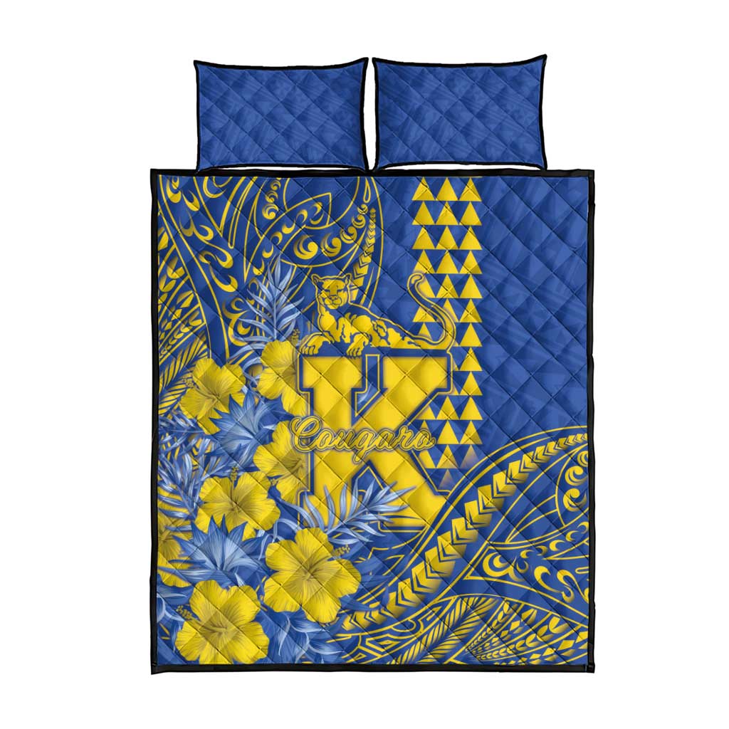 Hawaii Kaiser High School Quilt Bed Set Tribal Tattoo With Hibiscus Flowers