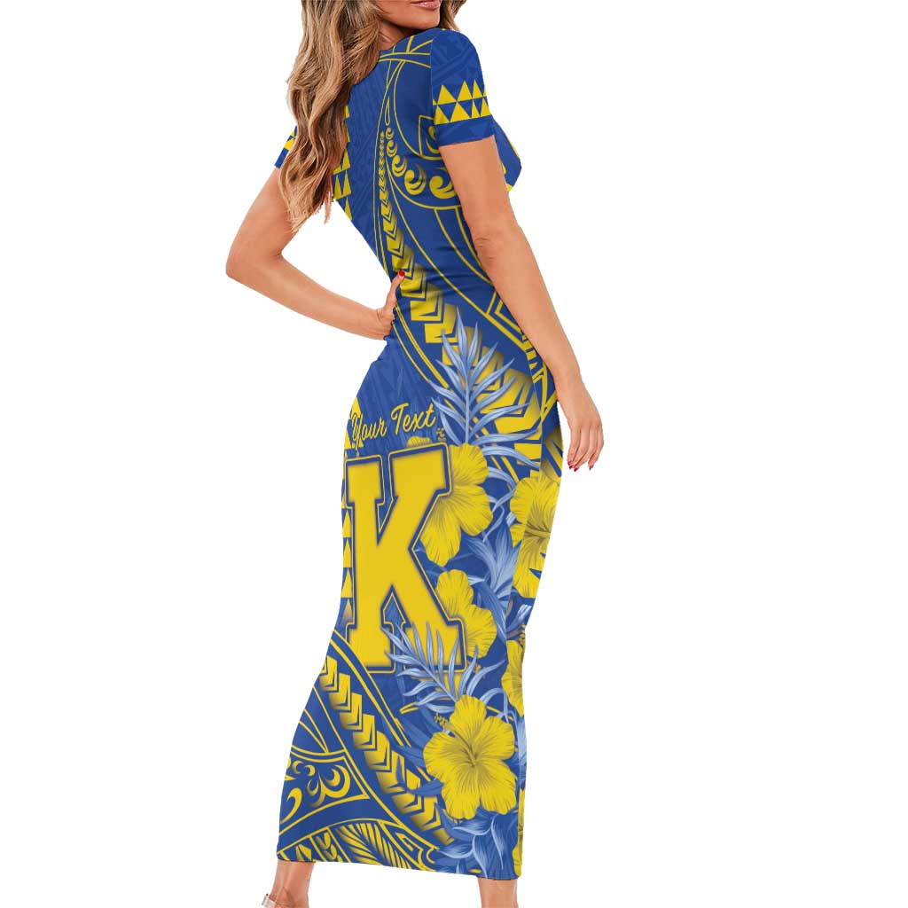 Personalised Hawaii Kaiser High School Short Sleeve Bodycon Dress Tribal Tattoo With Hibiscus Flowers