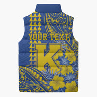 Personalised Hawaii Kaiser High School Sleeveless Puffer Jacket Tribal Tattoo With Hibiscus Flowers
