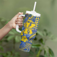 Personalised Hawaii Kaiser High School Tumbler With Handle Tribal Tattoo With Hibiscus Flowers
