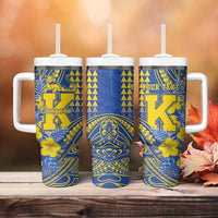 Personalised Hawaii Kaiser High School Tumbler With Handle Tribal Tattoo With Hibiscus Flowers