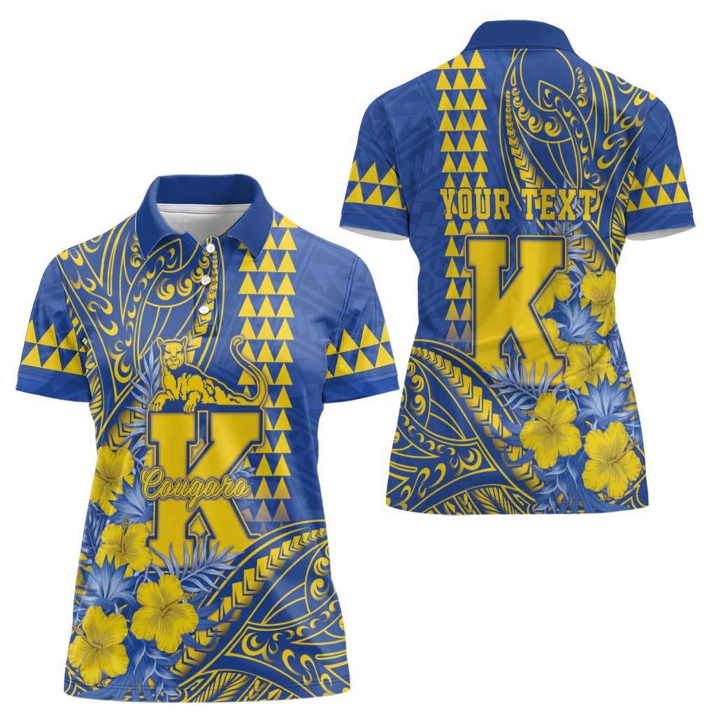 Personalised Hawaii Kaiser High School Women Polo Shirt Tribal Tattoo With Hibiscus Flowers