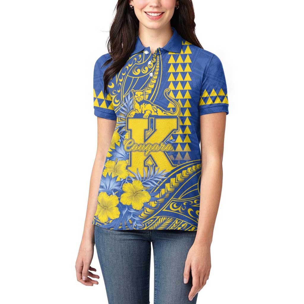 Personalised Hawaii Kaiser High School Women Polo Shirt Tribal Tattoo With Hibiscus Flowers