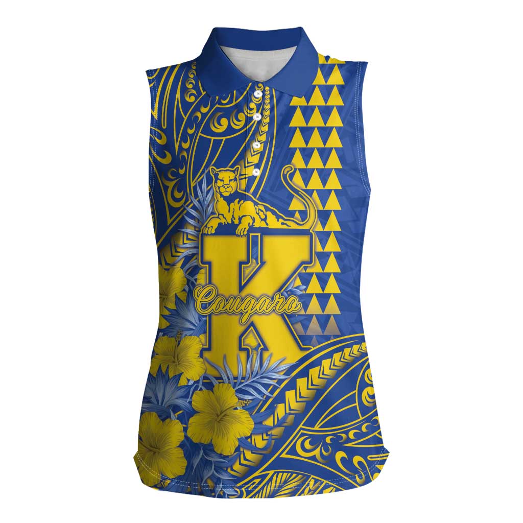 Personalised Hawaii Kaiser High School Women Sleeveless Polo Shirt Tribal Tattoo With Hibiscus Flowers