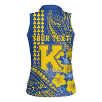 Personalised Hawaii Kaiser High School Women Sleeveless Polo Shirt Tribal Tattoo With Hibiscus Flowers LT05 - Polynesian Pride