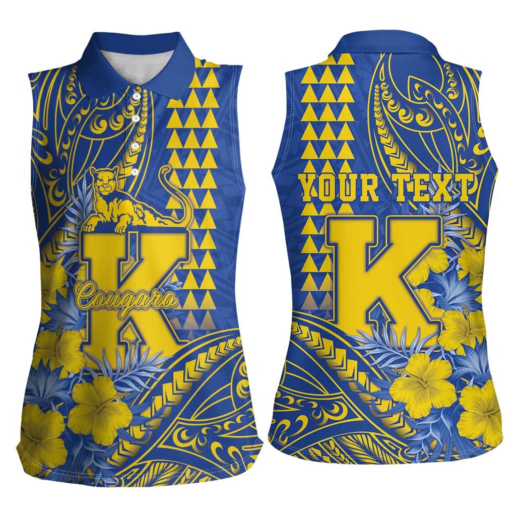 Personalised Hawaii Kaiser High School Women Sleeveless Polo Shirt Tribal Tattoo With Hibiscus Flowers LT05 - Polynesian Pride